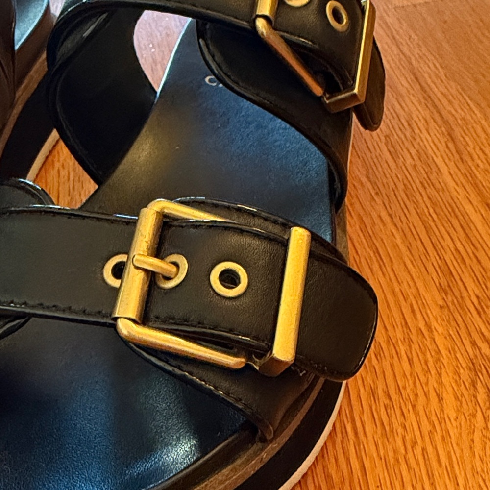 Vince Camuto Anivay Black Sandals with Gold Buckles - Picture 9 of 10